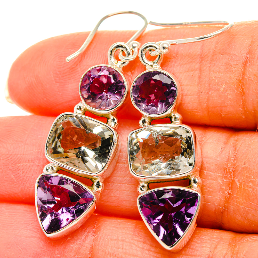 Anasilvercos Green Amethyst, Amethyst Earrings 1 7/8" (925 Sterling Silver)