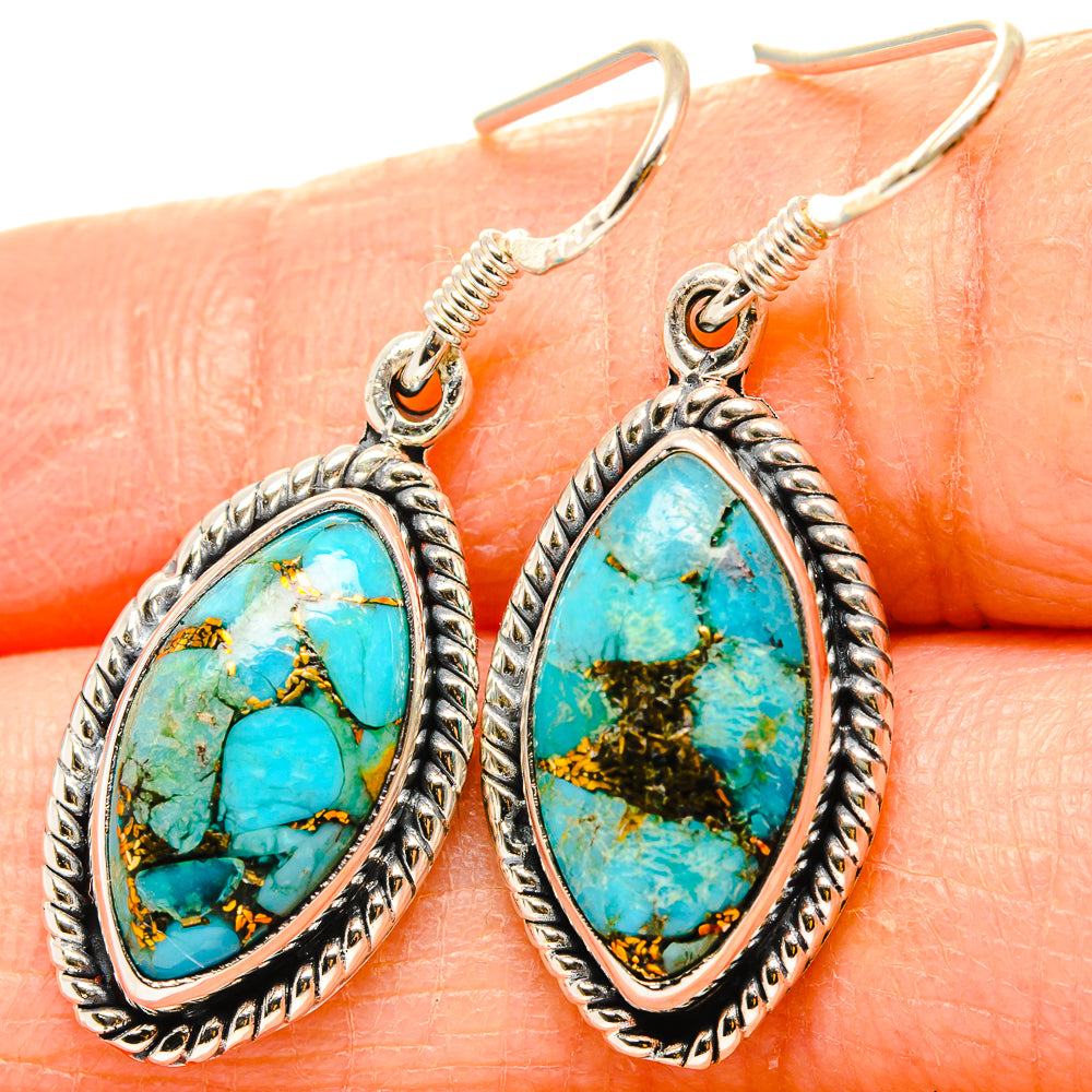 Blue Copper Composite Turquoise Earrings 1 1/2" (925 Sterling Silver) EARR431473