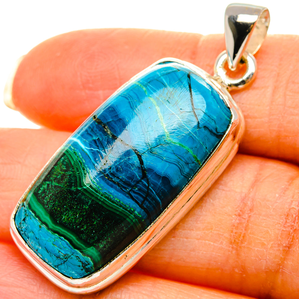 Malachite In Chrysocolla Pendant 1 3/4"  (925 Sterling Silver) PD37261