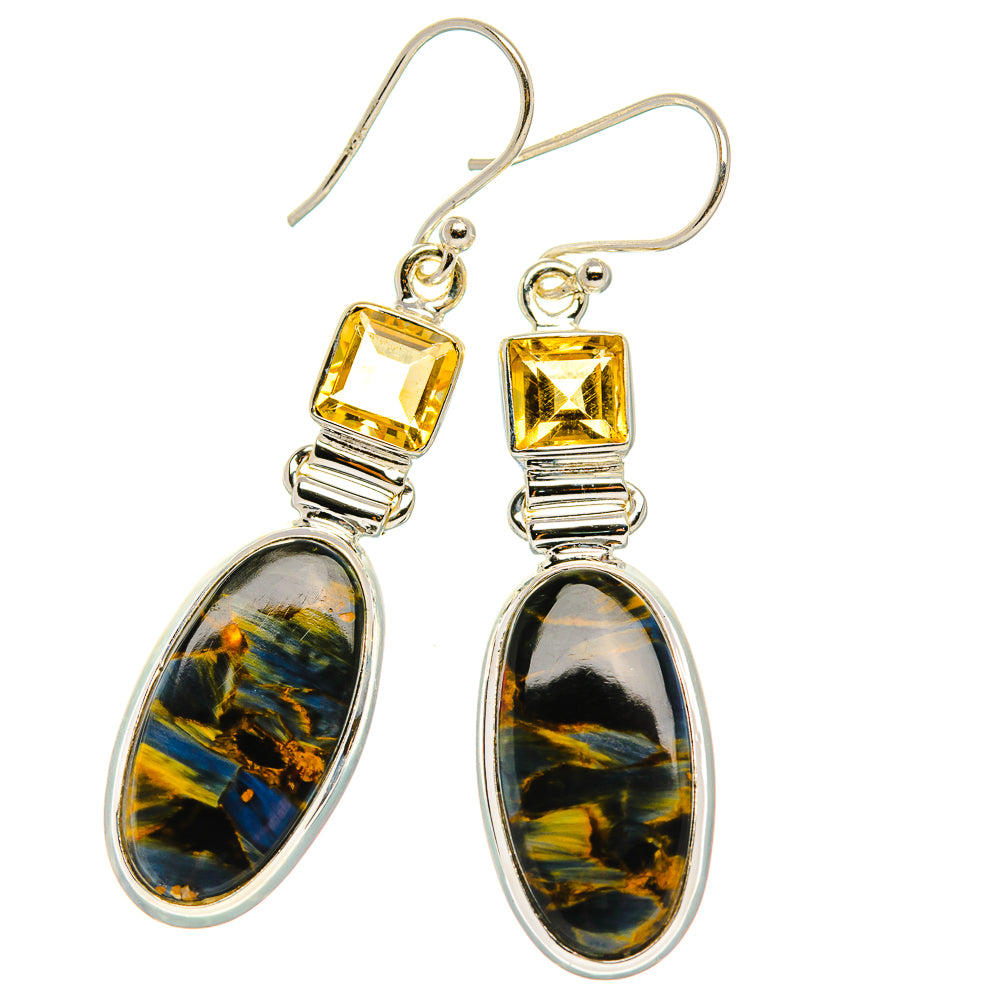 Pietersite, Citrine Earrings 2"  (925 Sterling Silver) EARR431656