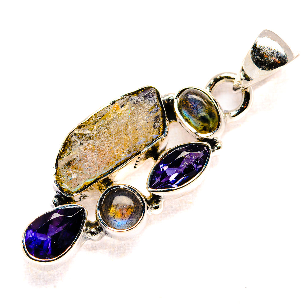 Rough Rainbow Moonstone, Tanzanite, Labradorite Pendant 1 1/2" (925 Sterling Silver) PD36788