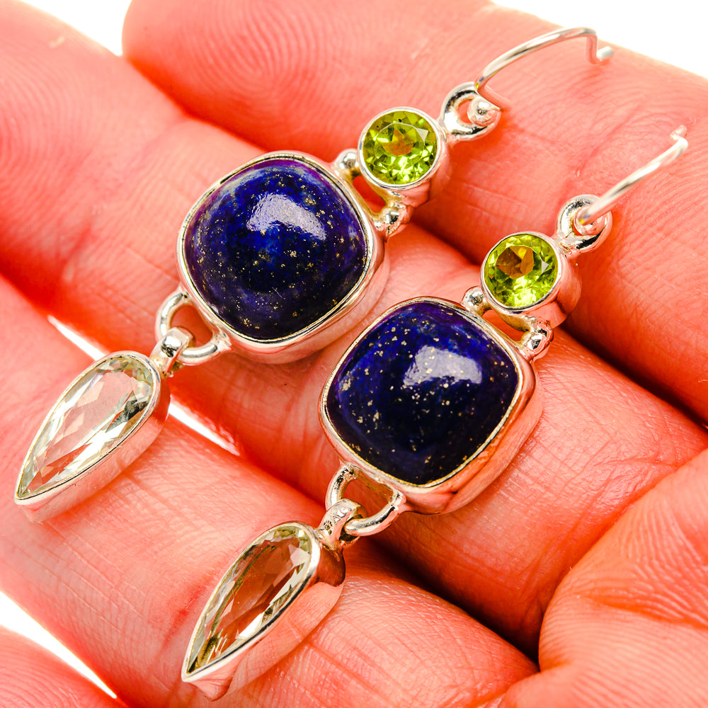 Lapis Lazuli, Green Amethyst, Peridot 925 Sterling Silver Earrings 2 1/8" (925 Sterling Silver) EARR431944