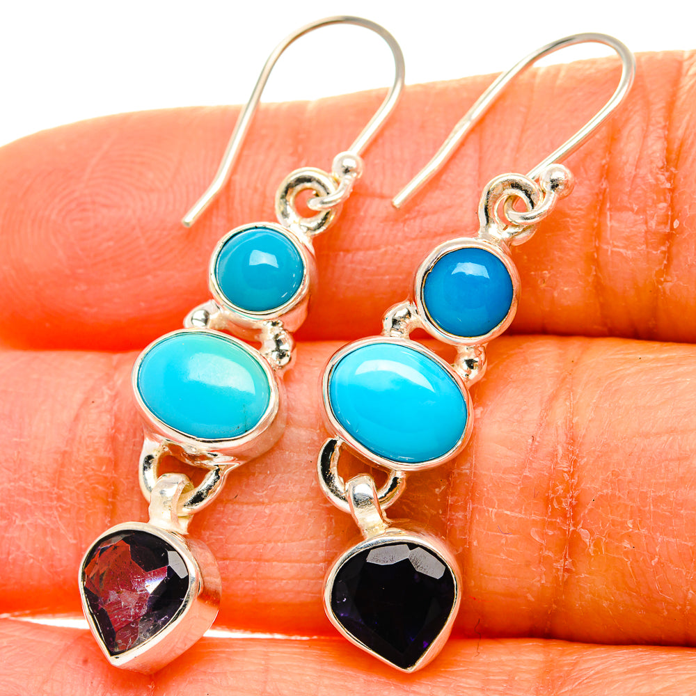 Anasilvercos Sleeping Beauty Turquoise, Tanzanite Earrings 1 3/4" (925 Sterling Silver)