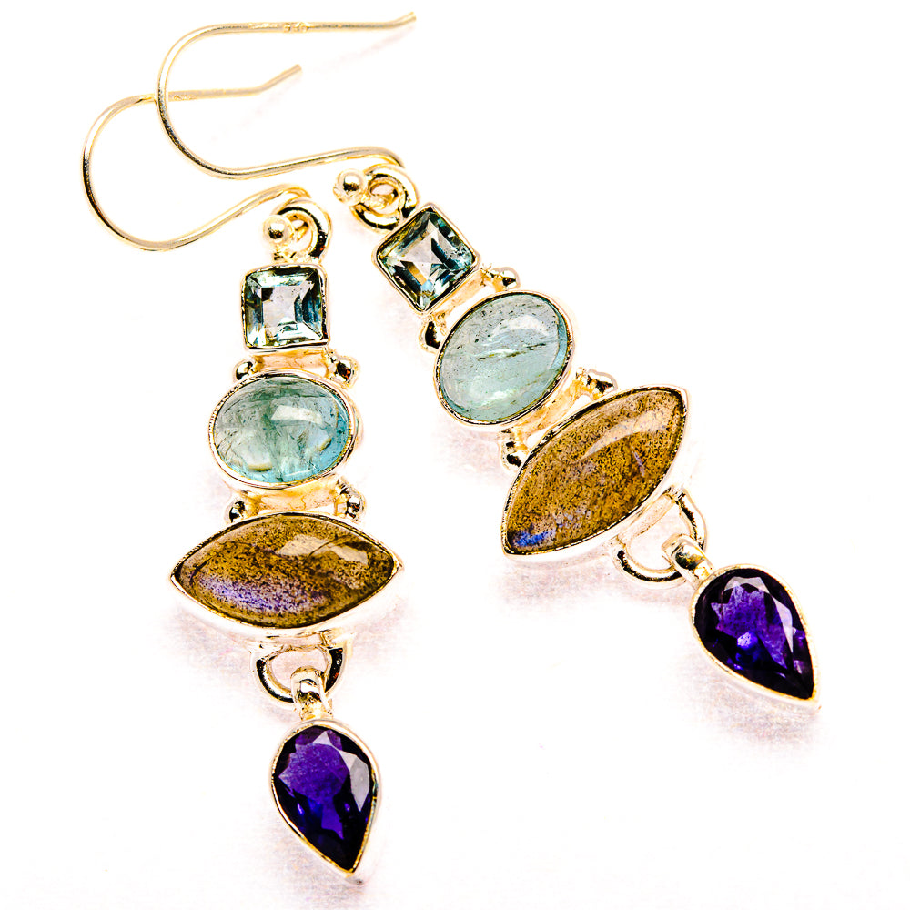 Labradorite, Tanzanite, Aquamarine, Blue Topaz 925 Sterling Silver Earrings 1 7/8" (925 Sterling Silver) EARR431927