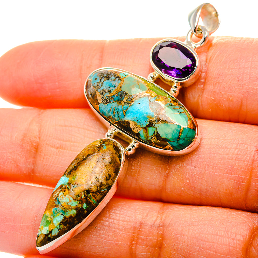 Kingman Mohave Turquoise, Amethyst Pendant 2 1/2"  (925 Sterling Silver) PD37245