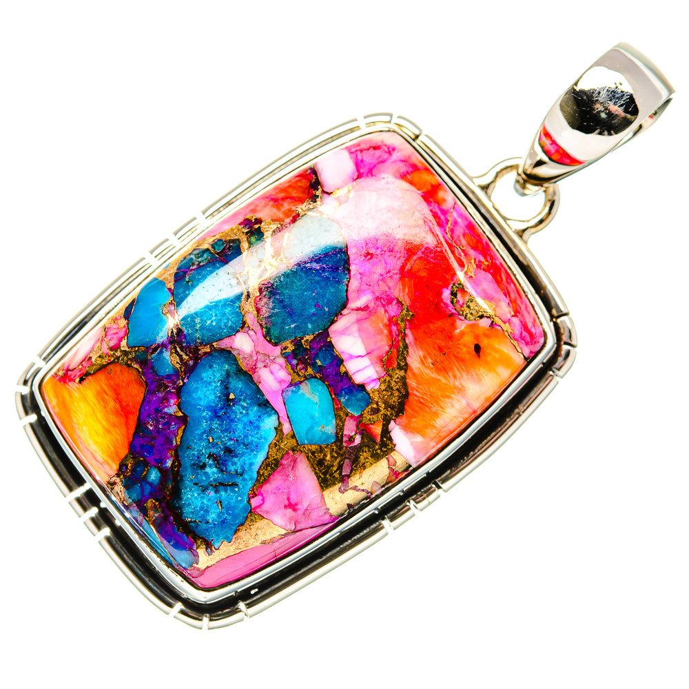Kingman Pink Dahlia Turquoise Pendant 1 3/4" (925 Sterling Silver) PD36349