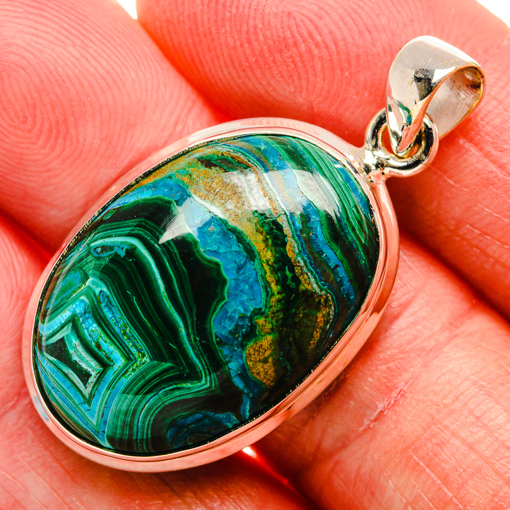 Malachite In Chrysocolla Pendant 1 1/2" (925 Sterling Silver) PD37143