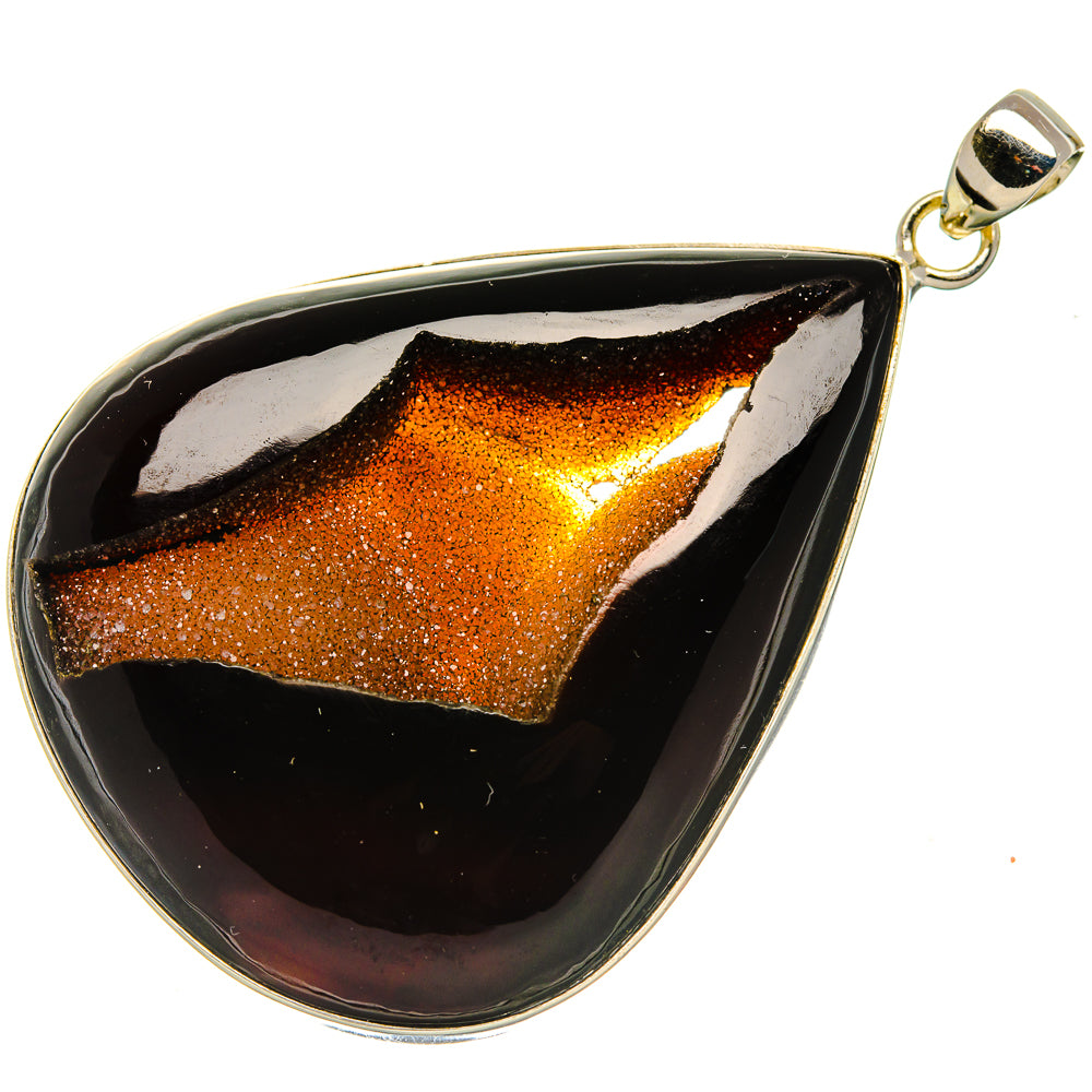 Huge Black Geode Pendant 2 3/4" (925 Sterling Silver) PD37319