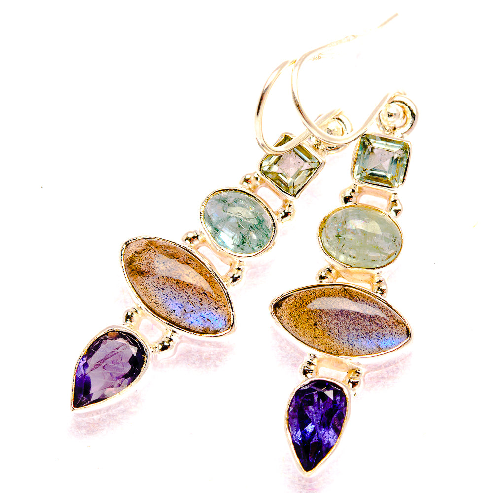 Labradorite, Tanzanite, Aquamarine, Blue Topaz Earrings 1 3/4" (925 Sterling Silver) EARR431806