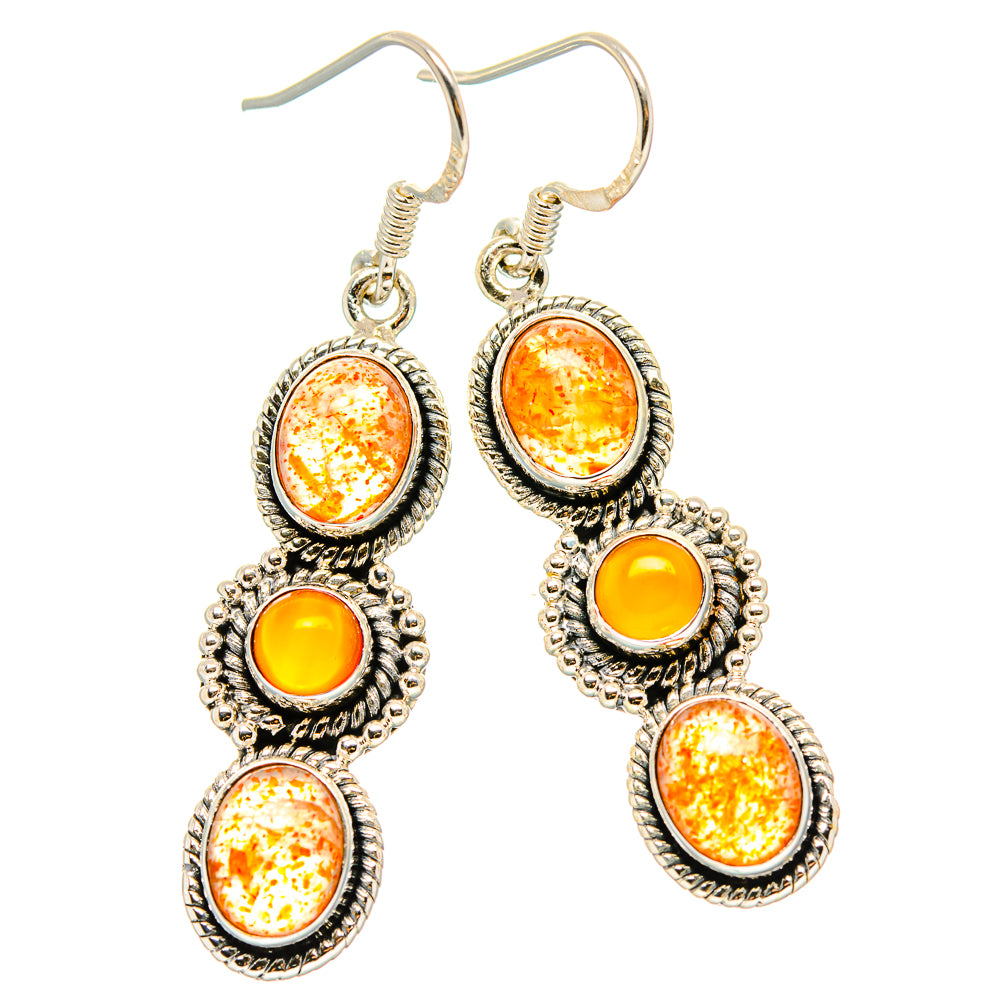 Sunstone Earrings 1 3/4" (925 Sterling Silver) EARR431492