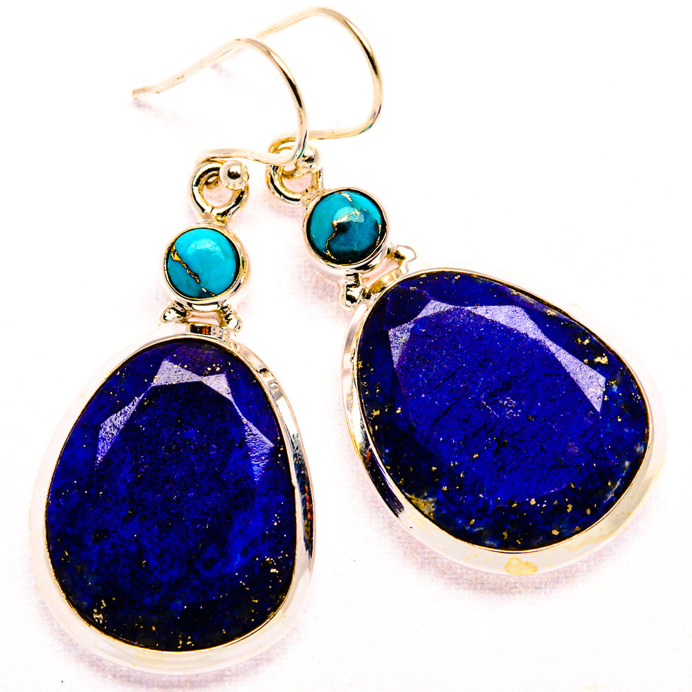 Lapis Lazuli, Blue Copper Composite Turquoise 925 Sterling Silver Earrings 1 3/4" (925 Sterling Silver) EARR431946
