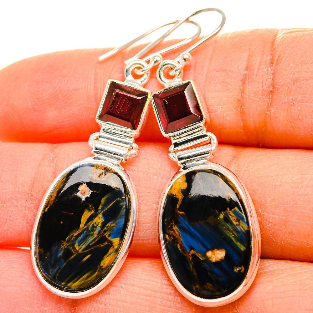 Anasilvercos Pietersite, Garnet Earrings 2" (925 Sterling Silver)