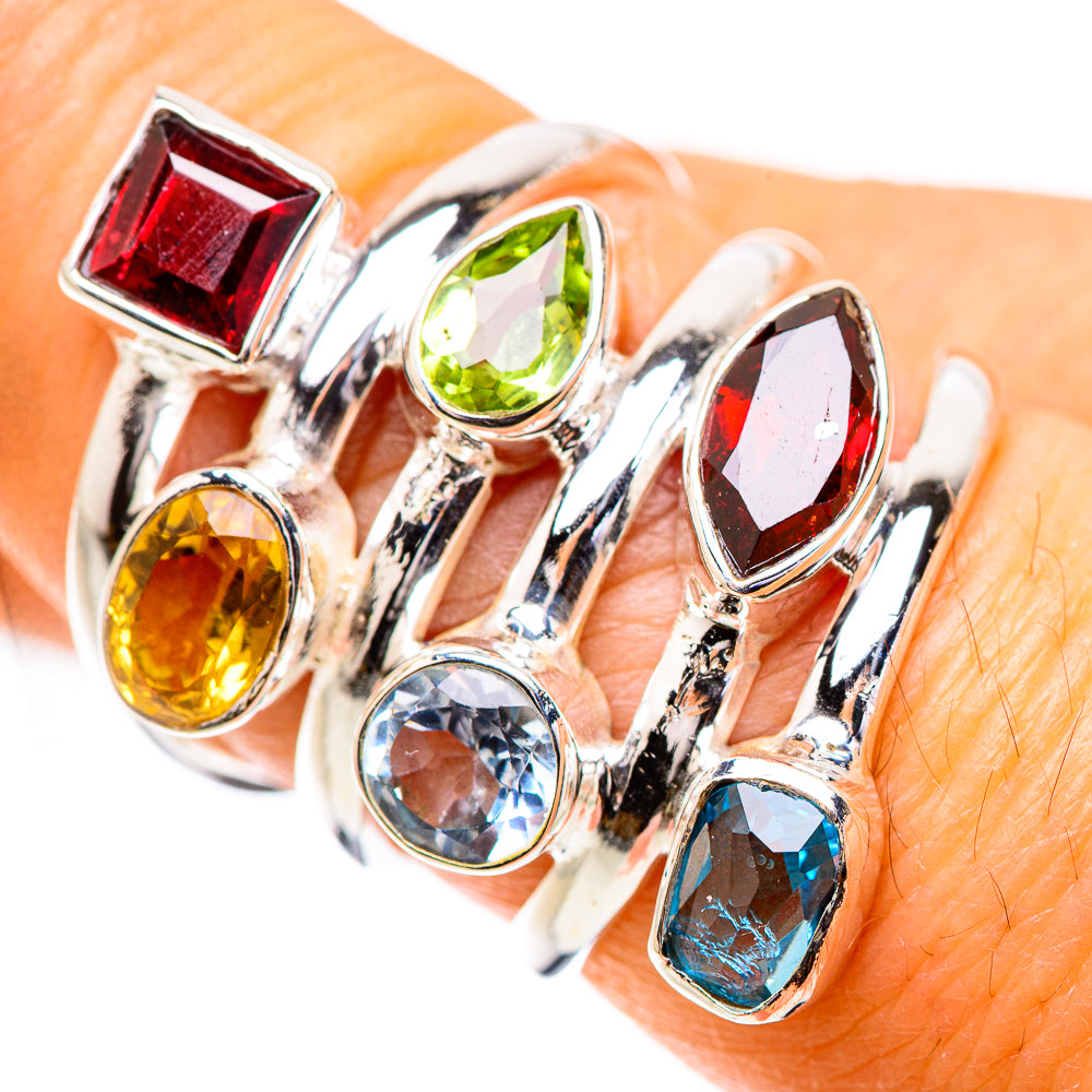 Garnet, Citrine, Peridot, Blue Topaz Ring Size 7.25 (925 Sterling Silver) RING135230