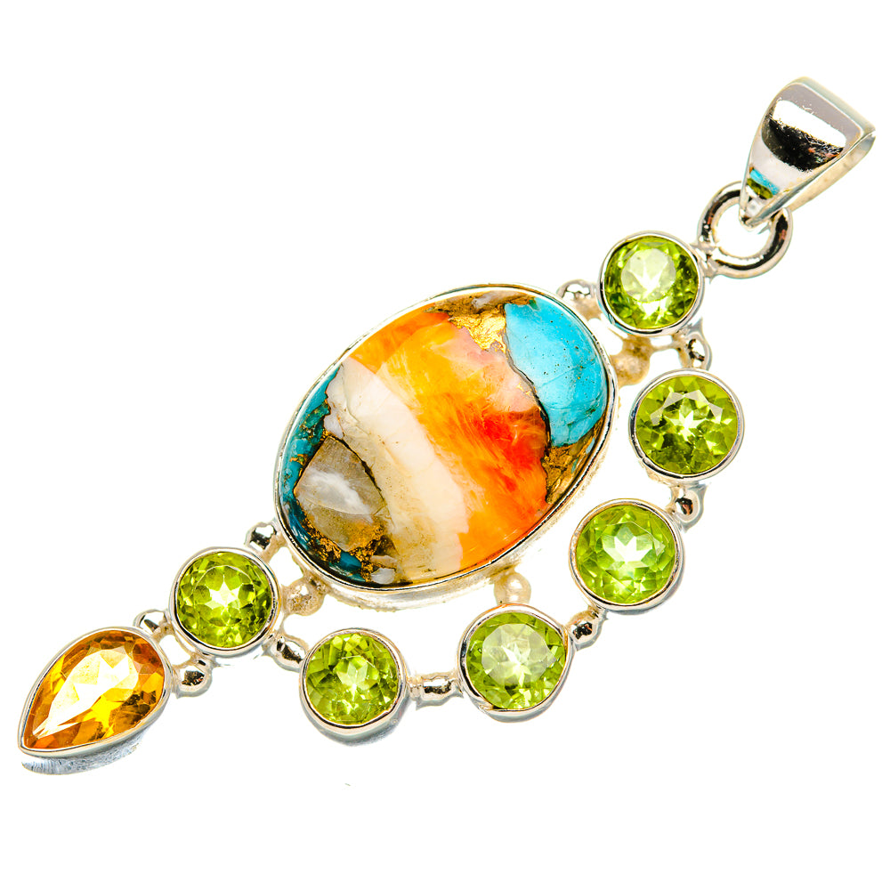 Spiny Oyster Turquoise, Peridot, Citrine 925 Sterling Silver Pendant 2 1/8" (925 Sterling Silver) PD37688