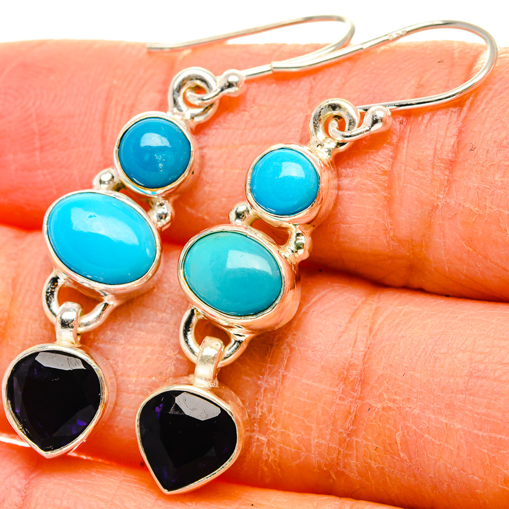 Sleeping Beauty Turquoise, Tanzanite Earrings 1 3/4" (925 Sterling Silver) EARR431779