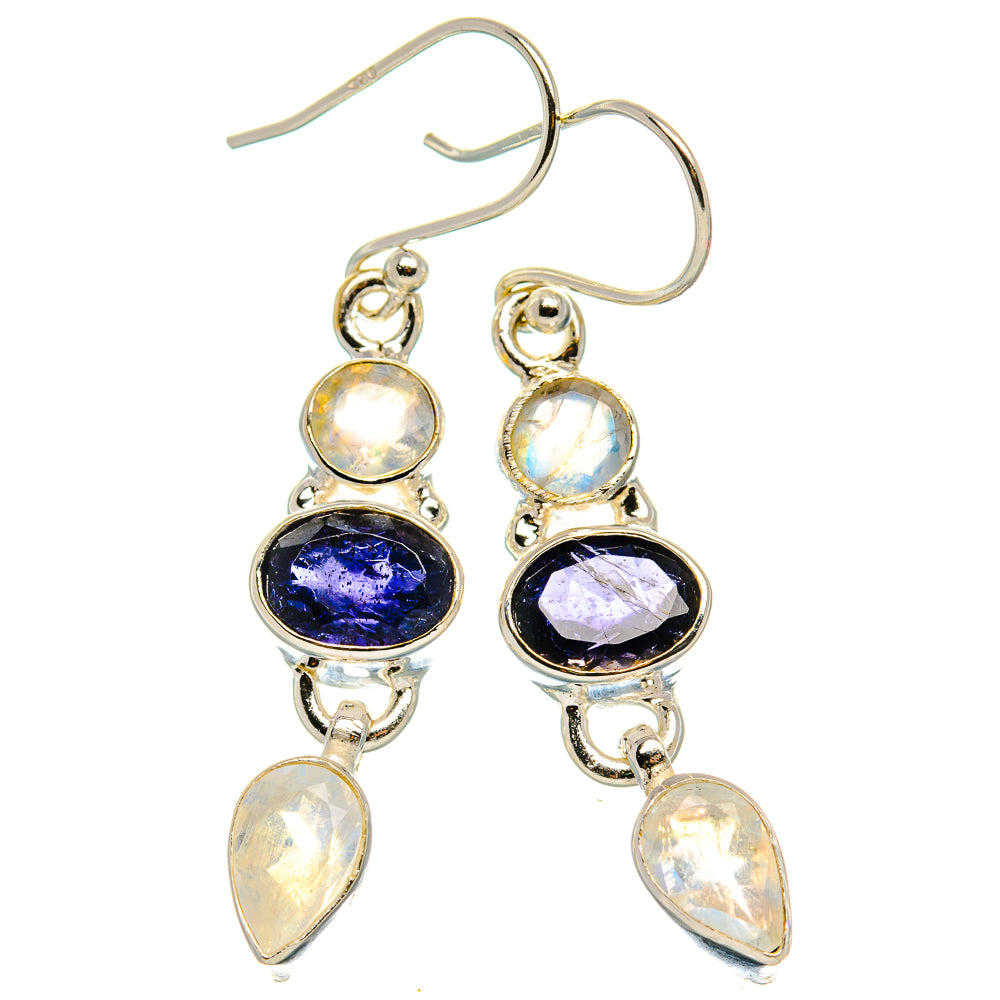 Rainbow Moonstone, Tanzanite Earrings 1 3/4" (925 Sterling Silver) EARR431785