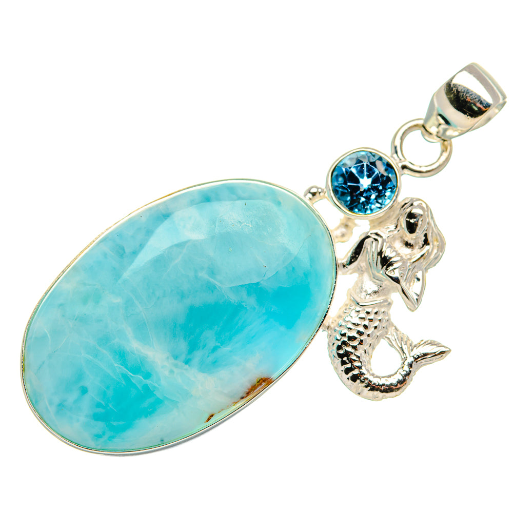 Larimar, Blue Topaz Pendant 2" (925 Sterling Silver) PD37519