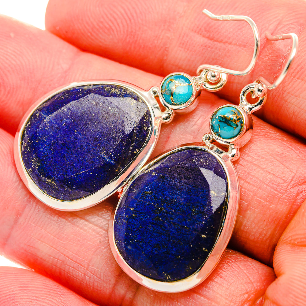 Lapis Lazuli, Blue Copper Composite Turquoise 925 Sterling Silver Earrings 1 3/4" (925 Sterling Silver) EARR431918
