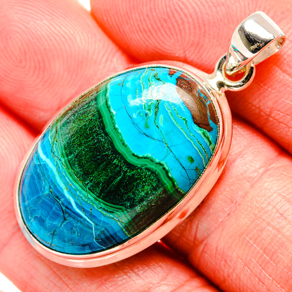 Malachite In Chrysocolla Pendant 1 3/4" (925 Sterling Silver) PD36861