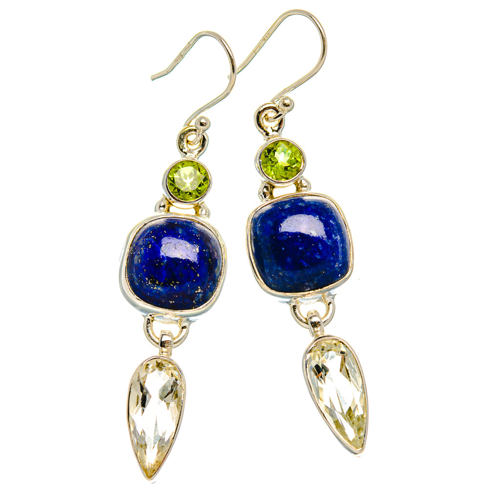Lapis Lazuli, White Quartz, Peridot Earrings 2 1/8" (925 Sterling Silver) EARR431901