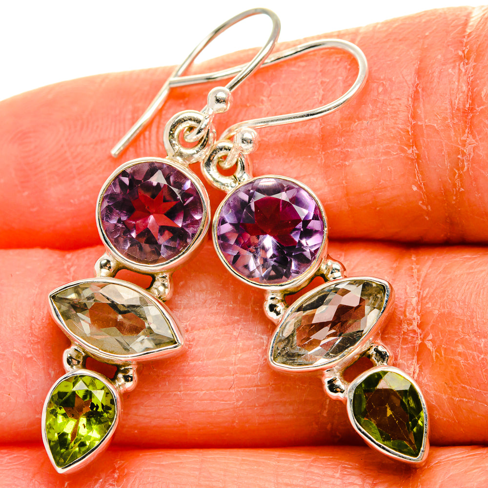 Green Amethyst, Peridot, Amethyst Earrings 1 3/4"  (925 Sterling Silver) EARR431649