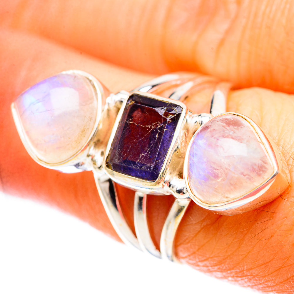 Faceted Tanzanite, Rainbow Moonstone Ring Size 6.5 (925 Sterling Silver) RING136068