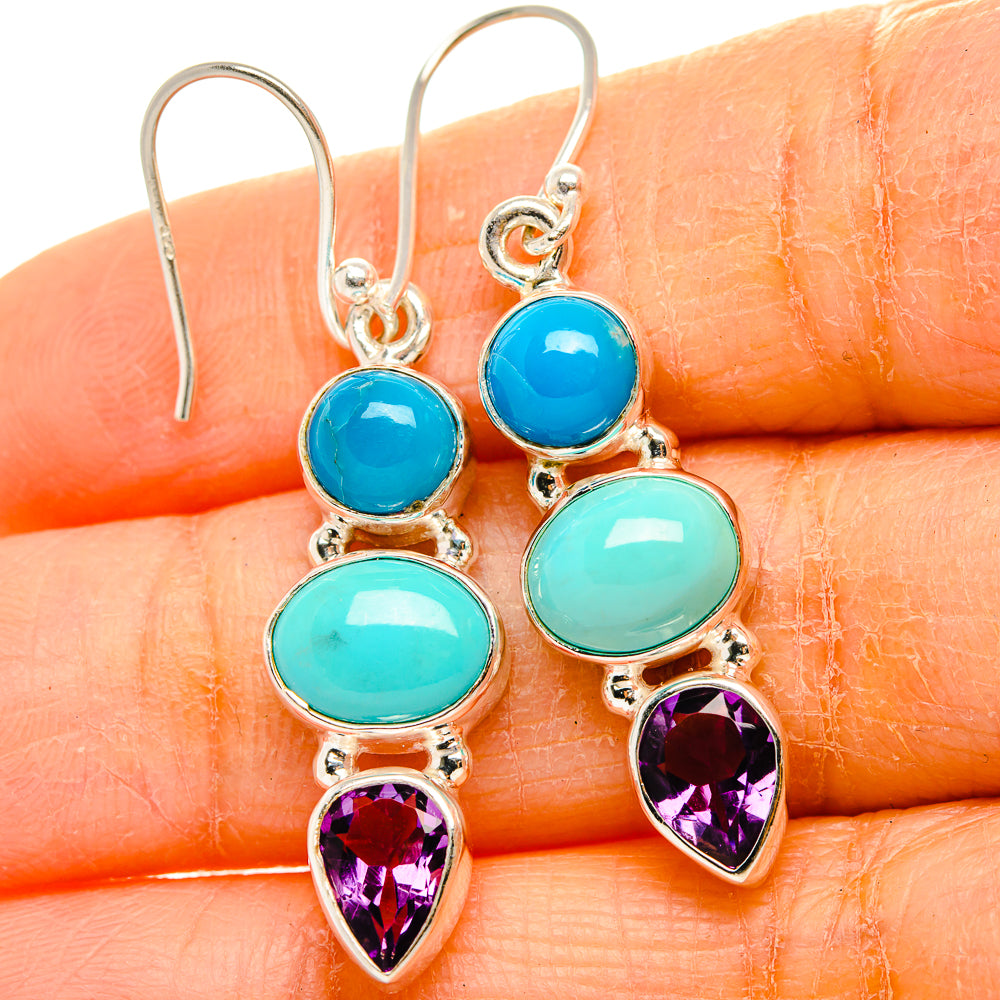 Sleeping Beauty Turquoise, Amethyst 925 Sterling Silver Earrings 1 3/4" E431770