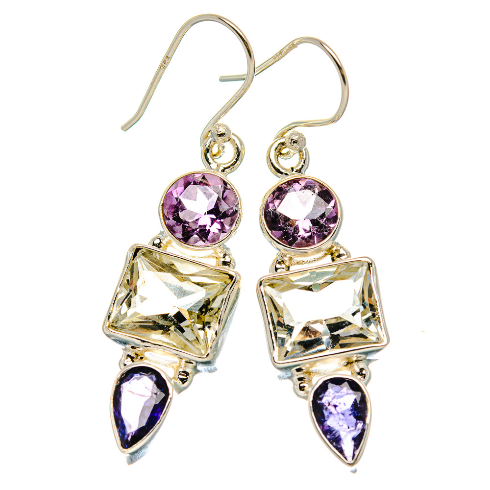Green Amethyst, Amethyst, Tanzanite 925 Sterling Silver Earrings 1 3/4" E431761