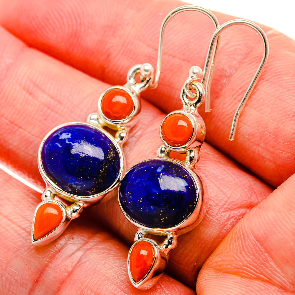 Lapis Lazuli, Red Coral Earrings 1 5/8" (925 Sterling Silver) EARR431895