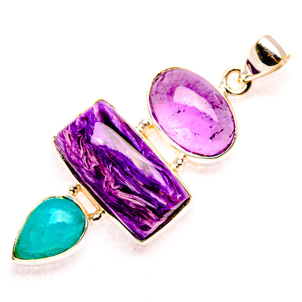 Charoite, Amethyst, Amazonite 925 Sterling Silver Pendant 2 1/8" (925 Sterling Silver) PD37738
