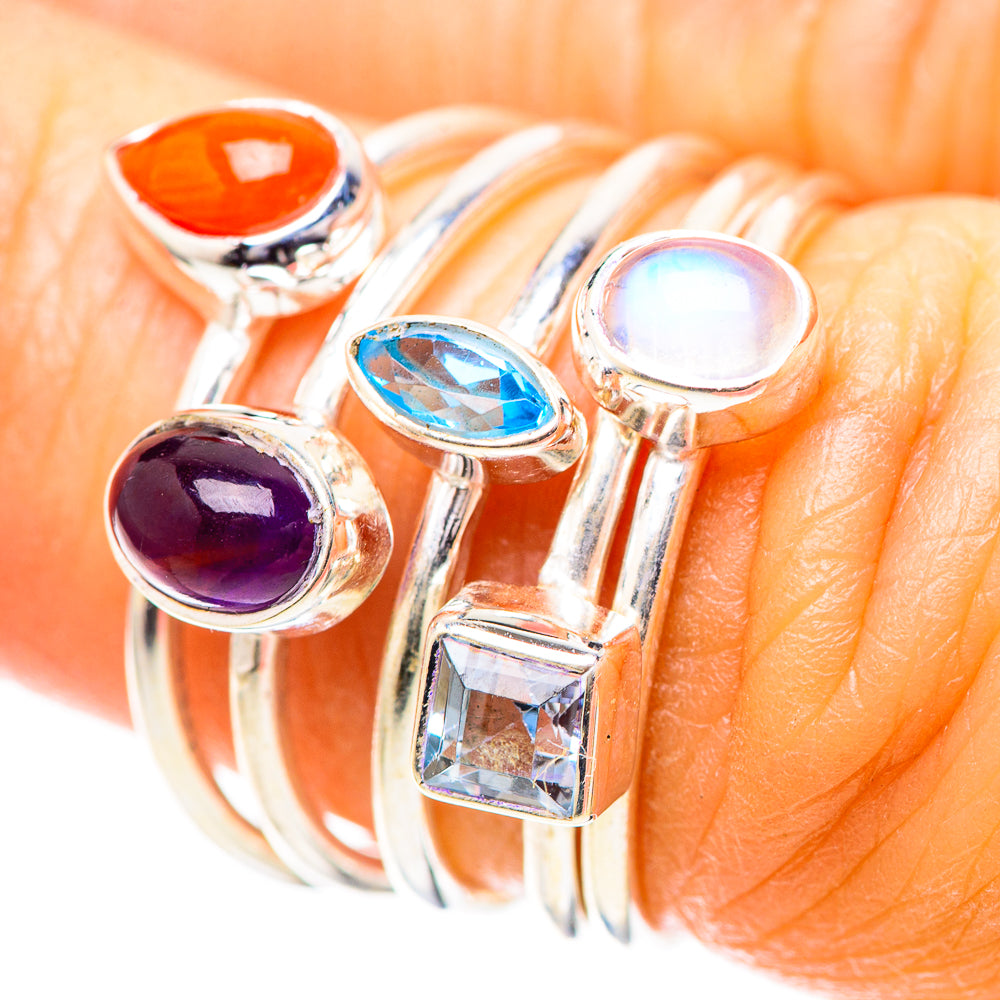 Red Coral, Amethyst, Blue Topaz, Rainbow Moonstone Ring Size 5.25 (925 Sterling Silver) RING136719
