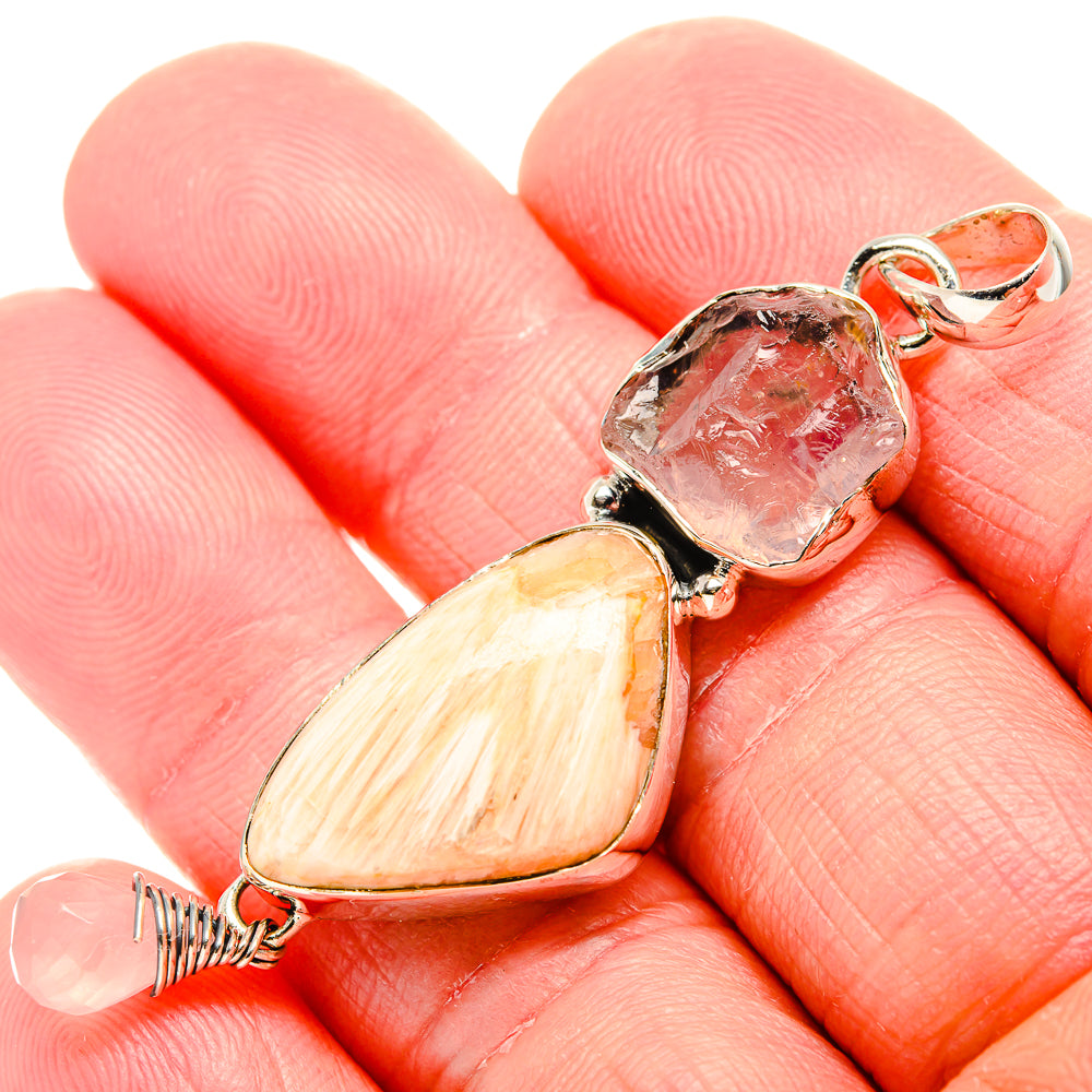 Scolecite, Rose Quartz Pendant 2 1/2" (925 Sterling Silver) PD36806